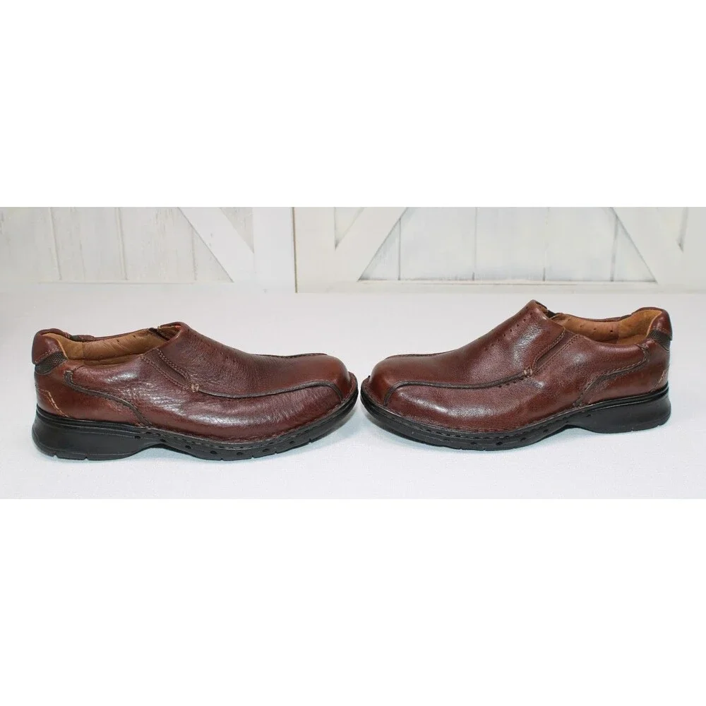 Clarks Unstructured Men's 9.5W Brown Leather Slip On Loafers